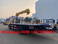 Dongfeng tianjin 4*2 LHD 8T flatbed wrecker towing truck with telescopic crane boom, Good price breakdown recovery truck
