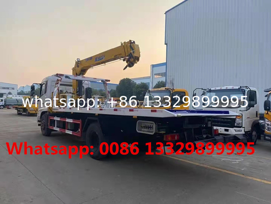 Dongfeng tianjin 4*2 LHD 8T flatbed wrecker towing truck with telescopic crane boom, Good price breakdown recovery truck