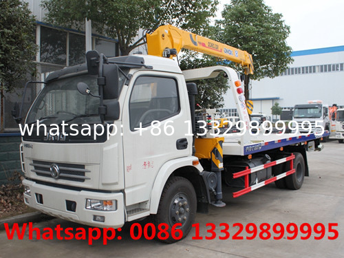 Customized Dongfeng 4T road wrecker towing truck flatbed type with crane boom for TOGO, street towing recovery vehicle