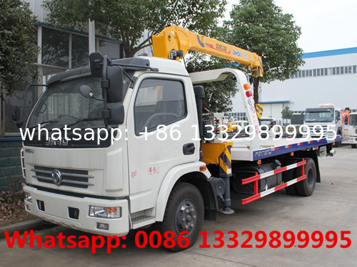 Customized Dongfeng 4T road wrecker towing truck flatbed type with crane boom for TOGO, street towing recovery vehicle