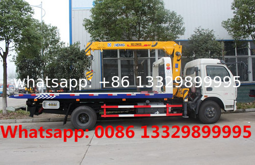 Customized Dongfeng 4T road wrecker towing truck flatbed type with crane boom for TOGO, street towing recovery vehicle