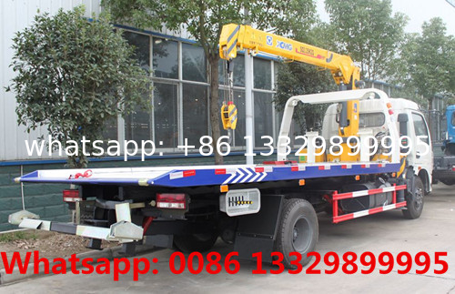 Customized Dongfeng 4T road wrecker towing truck flatbed type with crane boom for TOGO, street towing recovery vehicle