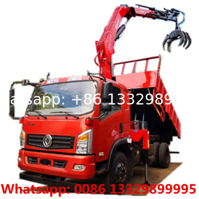 Dongfeng brand 4*2 Multifunctional round wood grab dump truck-mounted crane hot sale,  4T cargo truck with crane