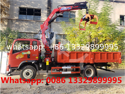 Dongfeng brand 4*2 Multifunctional round wood grab dump truck-mounted crane hot sale,  4T cargo truck with crane