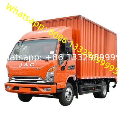 lowest price JAC brand light duty diesel engine 4T cargo van truck for sale, van box car, goods transported van vehicle