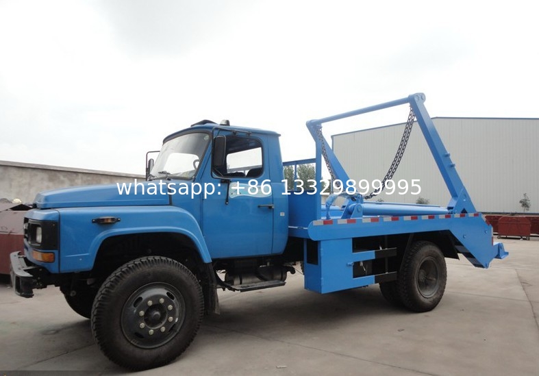 Dongfeng 140 long nose 6cbm swing arm garbage carrier,  best price yuchai 140hp skid loader garbage truck for sale