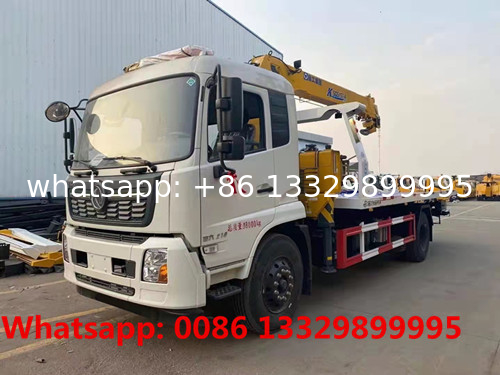 Dongfeng tianjin 4*2 LHD 8T flatbed wrecker towing truck with telescopic crane boom, Good price breakdown recovery truck