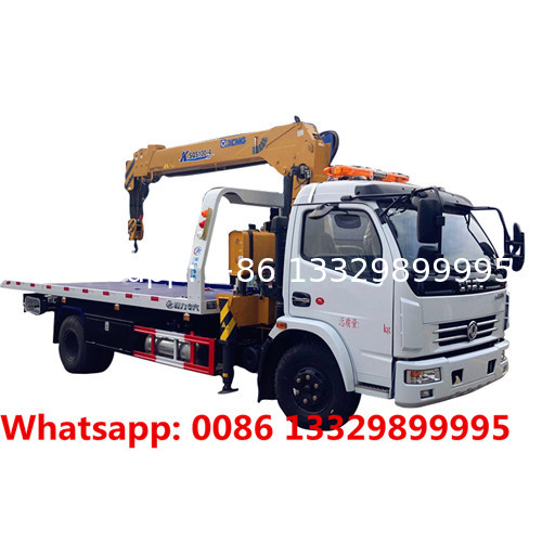 Customized Dongfeng 4T road wrecker towing truck flatbed type with crane boom for TOGO, street towing recovery vehicle