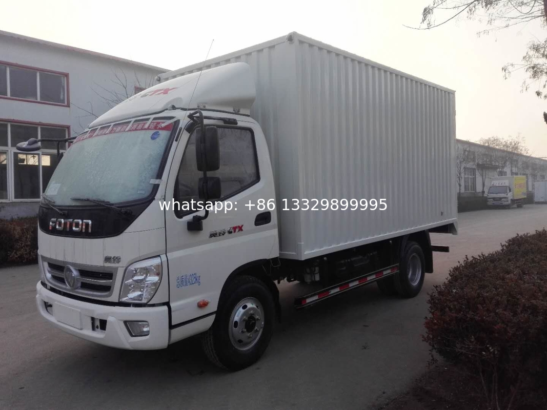 Customized FOTON AUMARK 4*2 LHD Light duty 108hp diesel cargo van truck for sale, Good price corrugated board lorry van