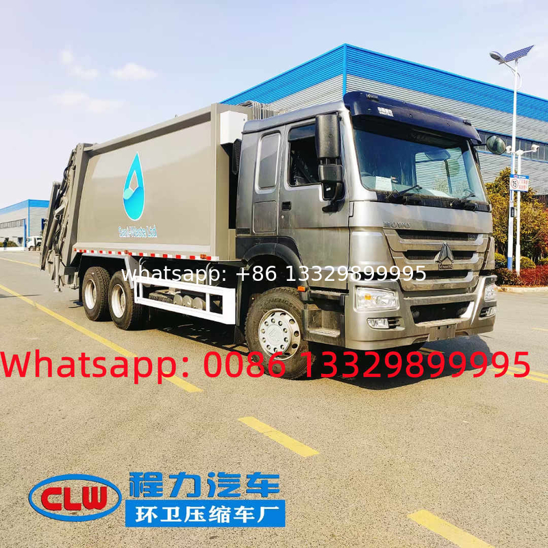 Customized SINO TRUK HOWO 6*4 LHD 371hp 23cbm garbage compactor truck for South America, rear refuse garbage truck