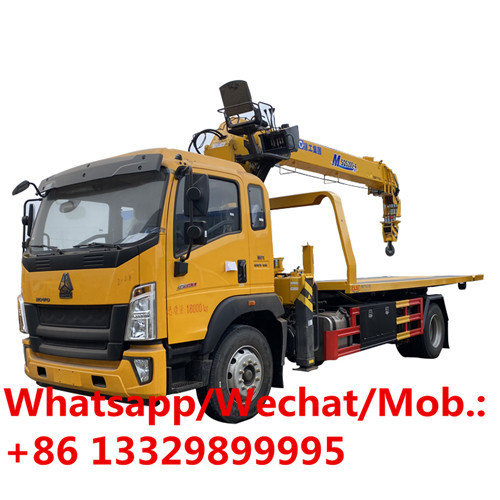 SINO TRUK HOWO 8T road recovery vehicle for sale, new Flatbed wrecker towing truck with telescopic crane boom for sale,