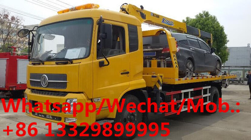 HOT SALE! 6 wheel dongfeng truck platform towing wrecker with 4 ton crane, wrecker towing truck with telescopic crane