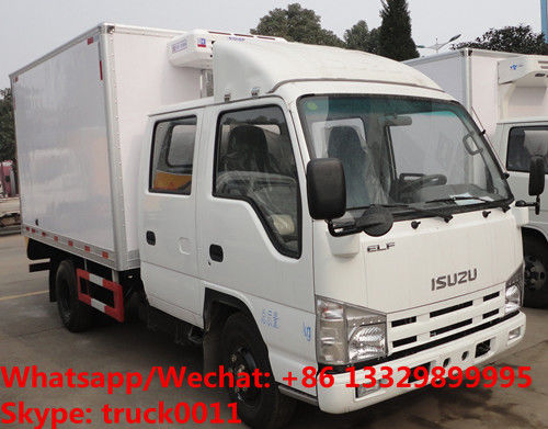 High quality new Japan ISUZU 4*2 LHD double cabs 2tons fresh meat cooling van truck for sale,fruits refrigerated truck