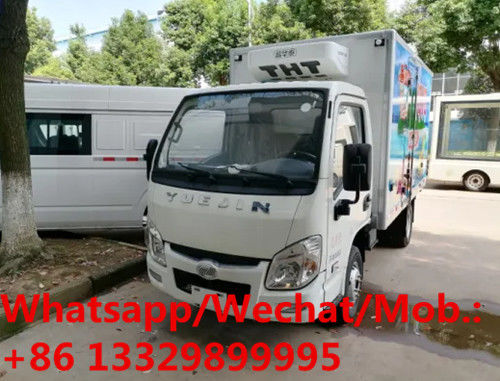 Customized YUEJIN 4*2 LHD gasoline mini refrigerated van truck for sale,frozen van truck for icecream transportatation